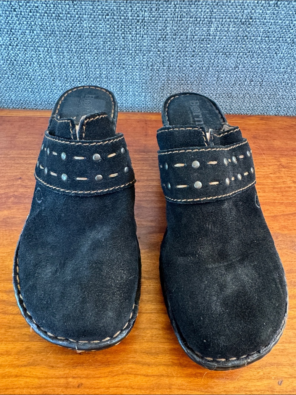 Born Kids Black Suede Slip-On Clogs with Studded Strap